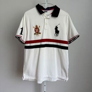 Polo Ralph Lauren Slim Fit White Black Red Crest Big‎ Pony Logo Mens size L